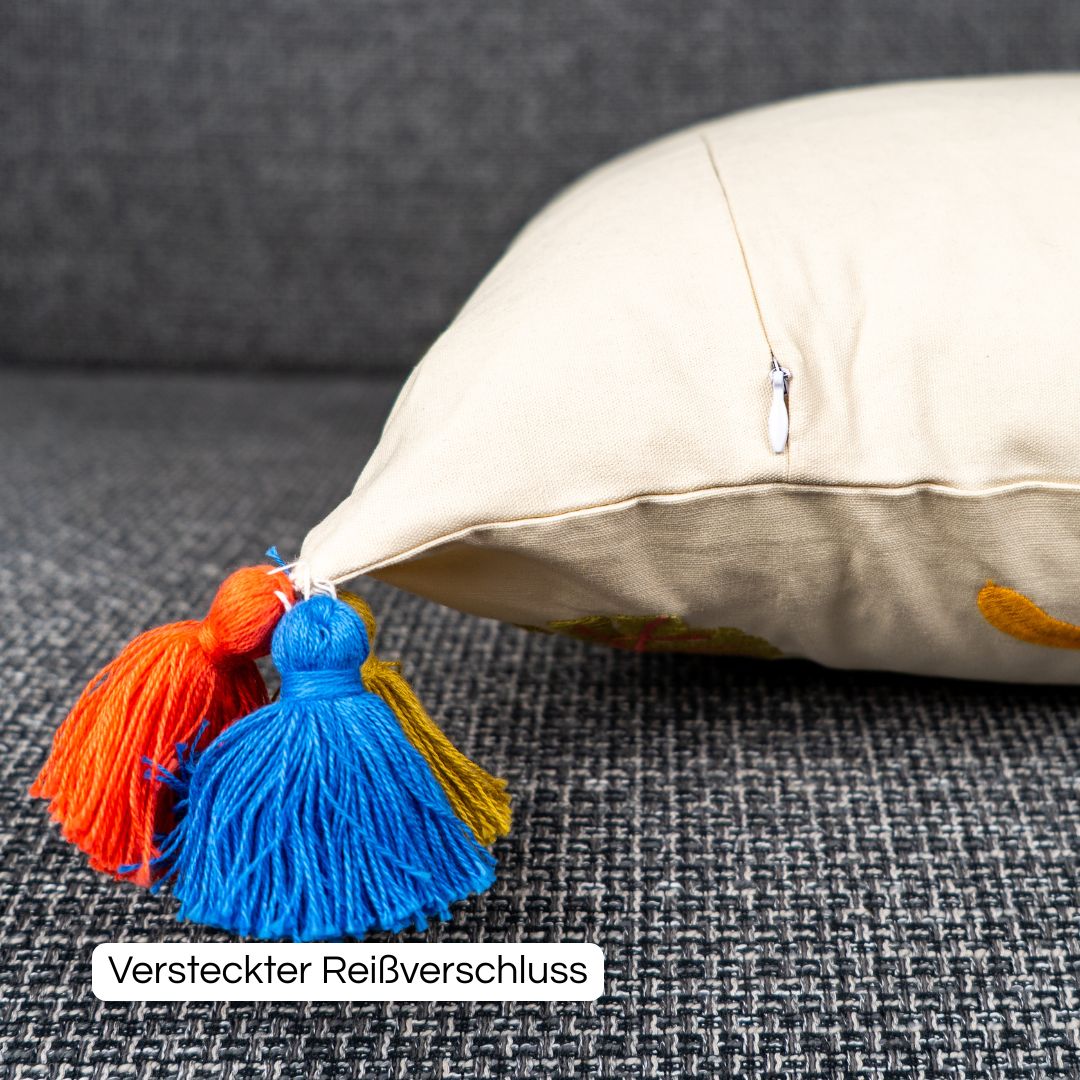 Kissenhülle Leo 45x45 cm aus Baumwolle – Bestickter Dekokissen Bezug - von strohdeicher design19195