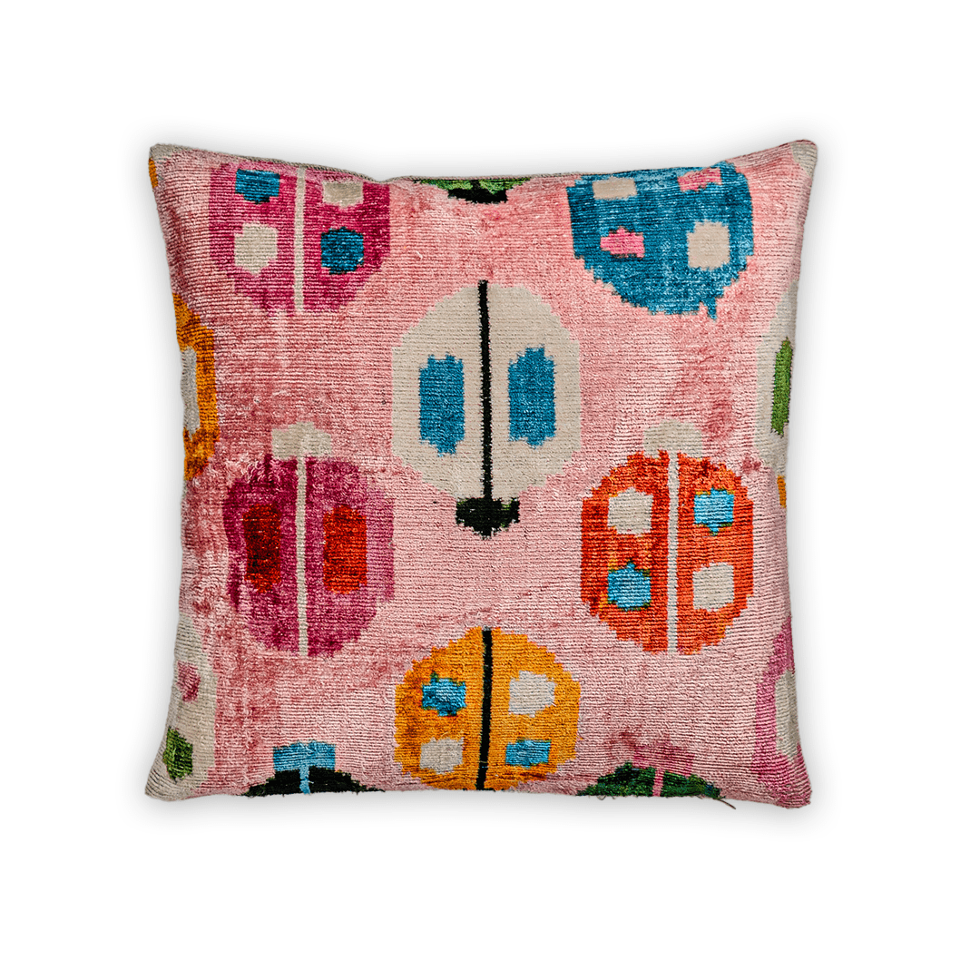 Dekokissen Ikat Marienkäfer Pink - Silk - Velvet 40x40 cm. Seide. Samt. - von strohdeicher design10025