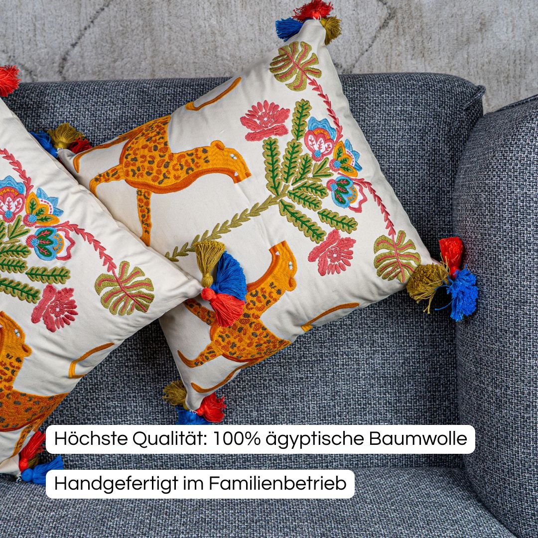 Kissenhülle Leo 45x45 cm aus Baumwolle – Bestickter Dekokissen Bezug - von strohdeicher design19195