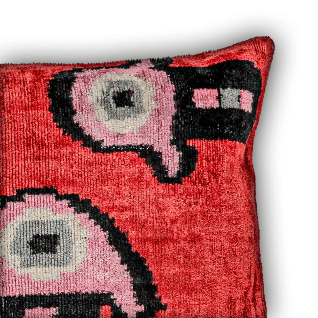Dekokissen Ikat Abstrakt Rot - Silk - Velvet 40x40 cm. Seide. Samt. - von strohdeicher design10033