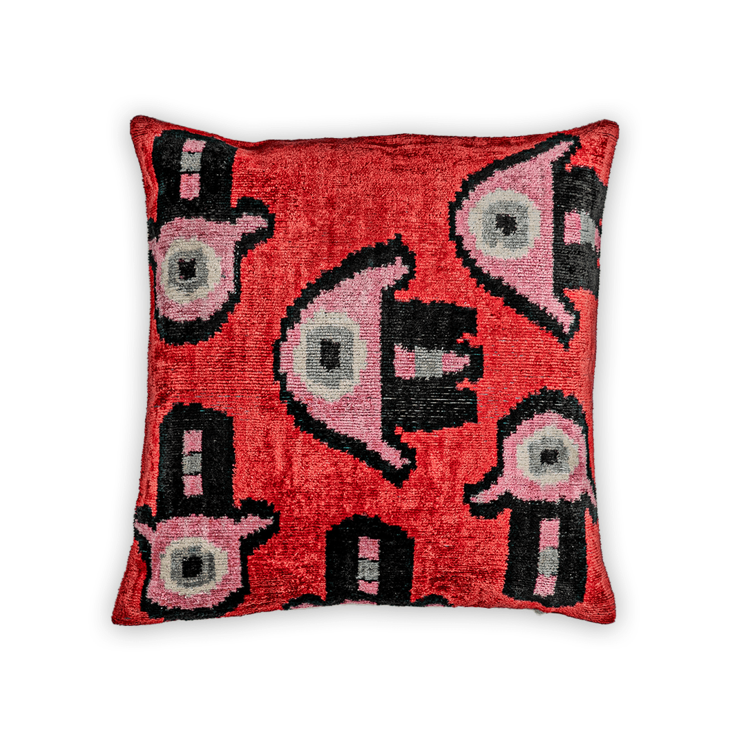 Dekokissen Ikat Abstrakt Rot - Silk - Velvet 40x40 cm. Seide. Samt. - von strohdeicher design10033