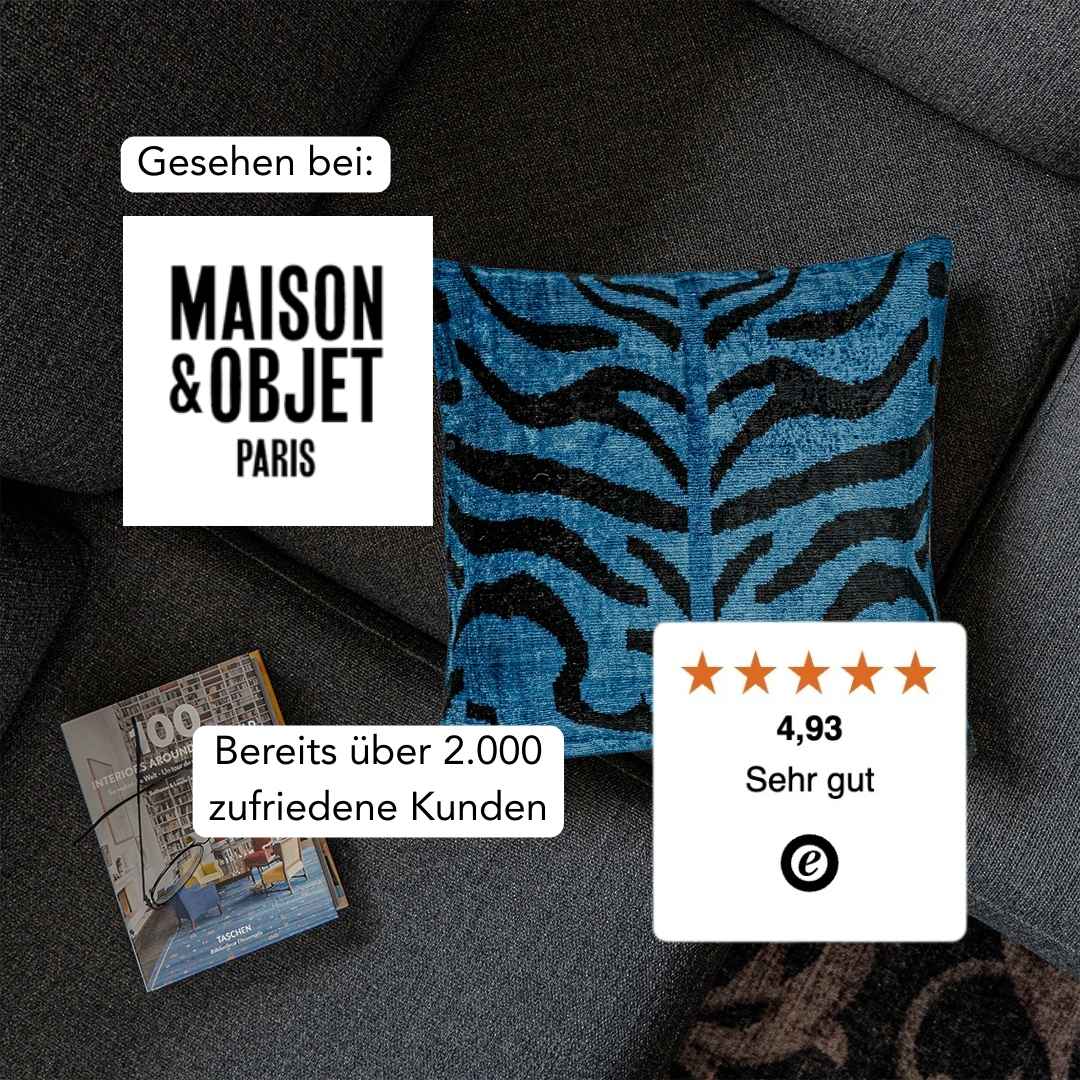 Ikat Kissen Shir Khan Blau - Silk - Velvet 40 x 40 cm. Seide. Samt. Handgefertigt. Design aus Deutschland. - von strohdeicher design10031