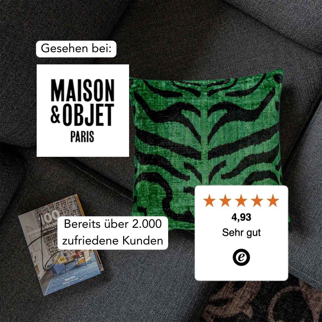 Ikat Kissen Shir Khan Grün - Silk - Velvet 40 x 40 cm. Seide. Samt. Handgefertigt. Design aus Deutschland. - von strohdeicher design10029